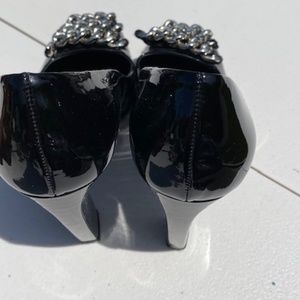 Prada Black heels with silver chain
